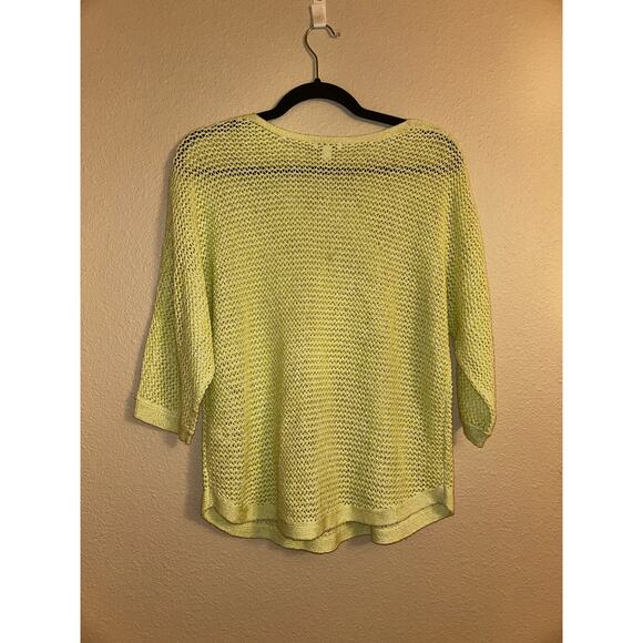 J jill Crochet Mesh Beachy CoastalCore Summer Yellow Greenish Ribbed 3/4 Sleeve - Picture 7 of 10
